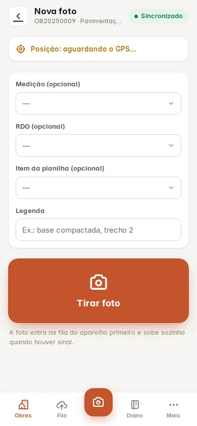 App de campo: nova foto com posição GPS